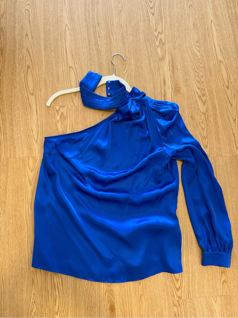 Generation Love Electric Blue One-Shoulder Satin Blouse